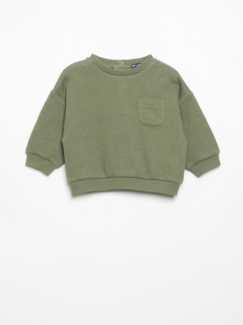Completo 2 pezzi in maglia a costine - Felpa + pantaloni Verde - Kiabi