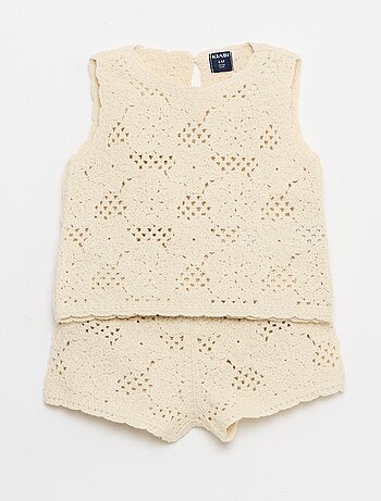 Completo 2 pezzi in maglia all'uncinetto - top + shorts
