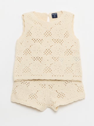 Completo 2 pezzi in maglia all'uncinetto - top + shorts