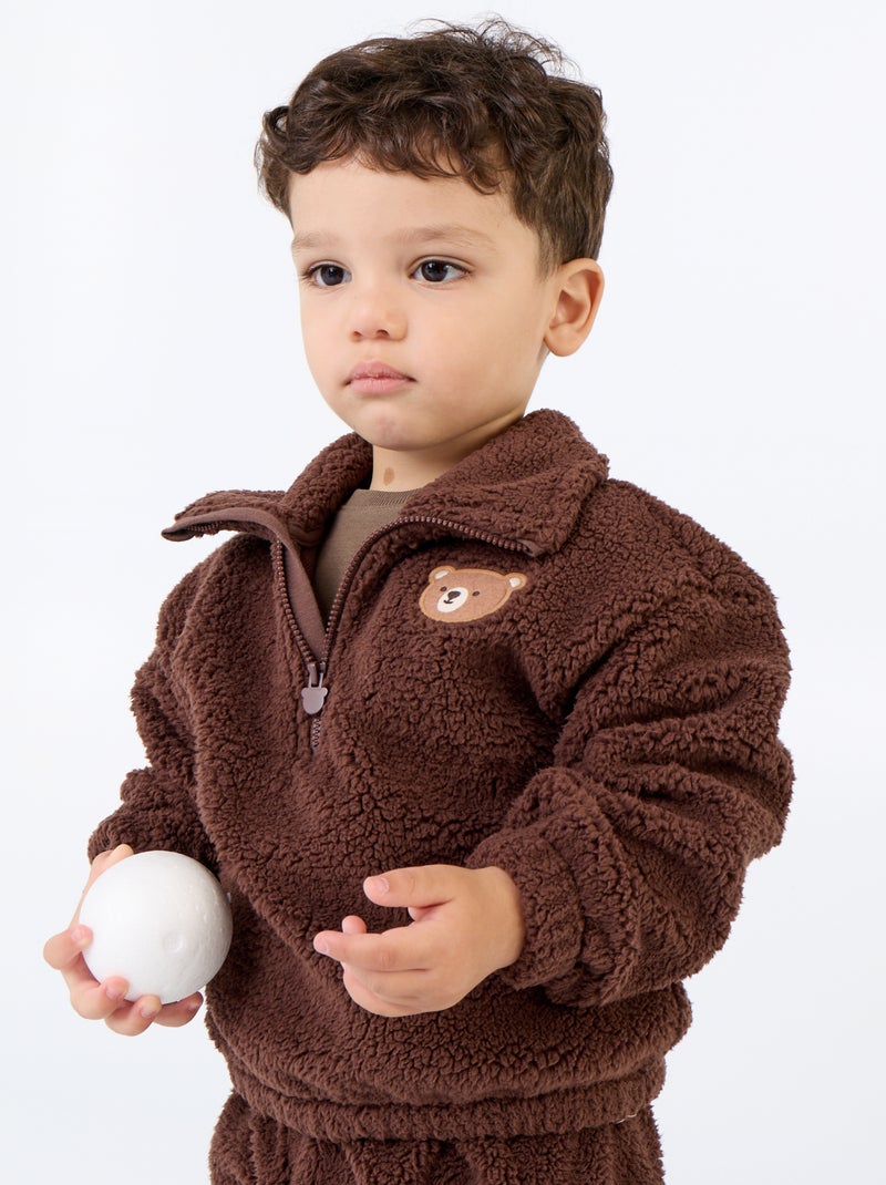 Completo 2 pezzi in tessuto effetto montone - Felpa + pantaloni Marrone - Kiabi