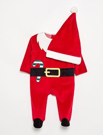 Completo 2 pezzi 'Natale' in velluto - tutina + berretto
