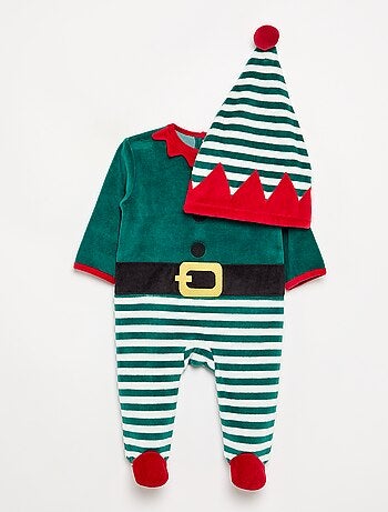 Completo 2 pezzi 'Natale' in velluto - tutina + berretto