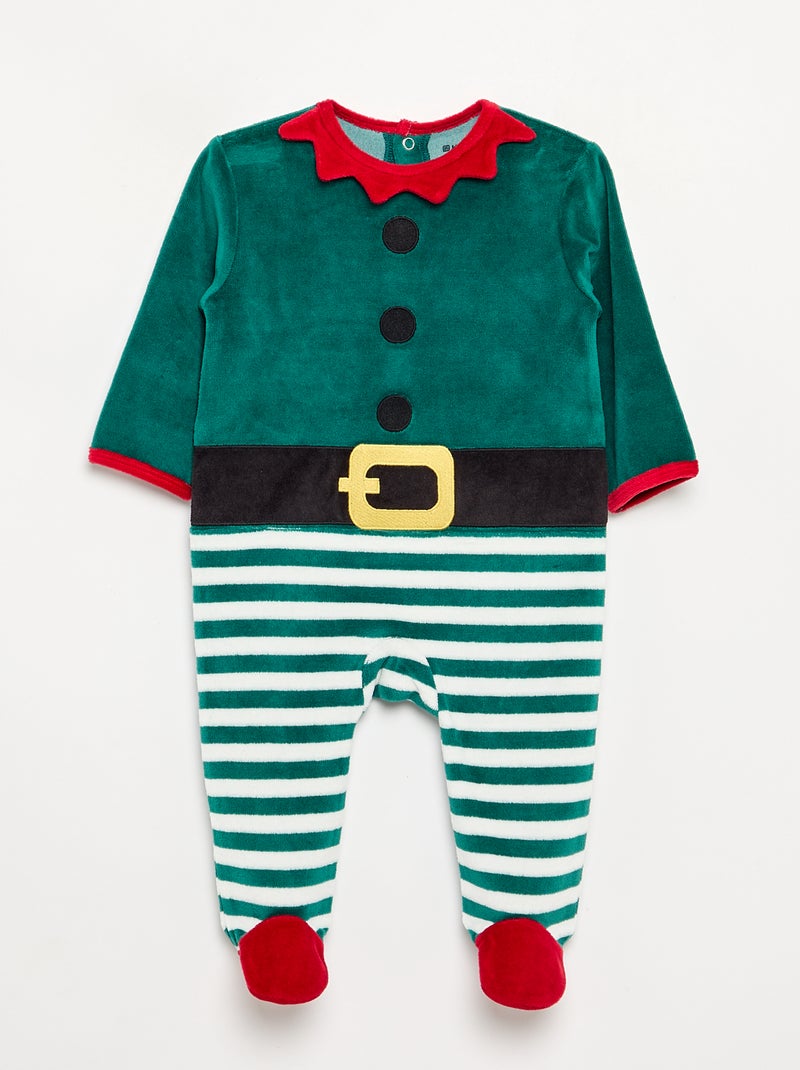 Completo 2 pezzi 'Natale' in velluto - tutina + cappellino Verde - Kiabi