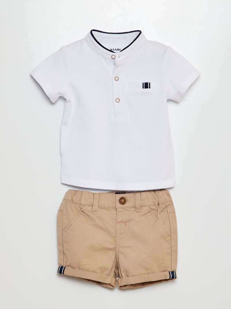 Completo 2 pezzi t-shirt esprit polo Completo t-shirt + shorts - shorts en twill - 2 pezzi BEIGE - Kiabi