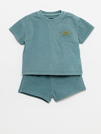 Completo 2 pezzi t-shirt ricamata + shorts
