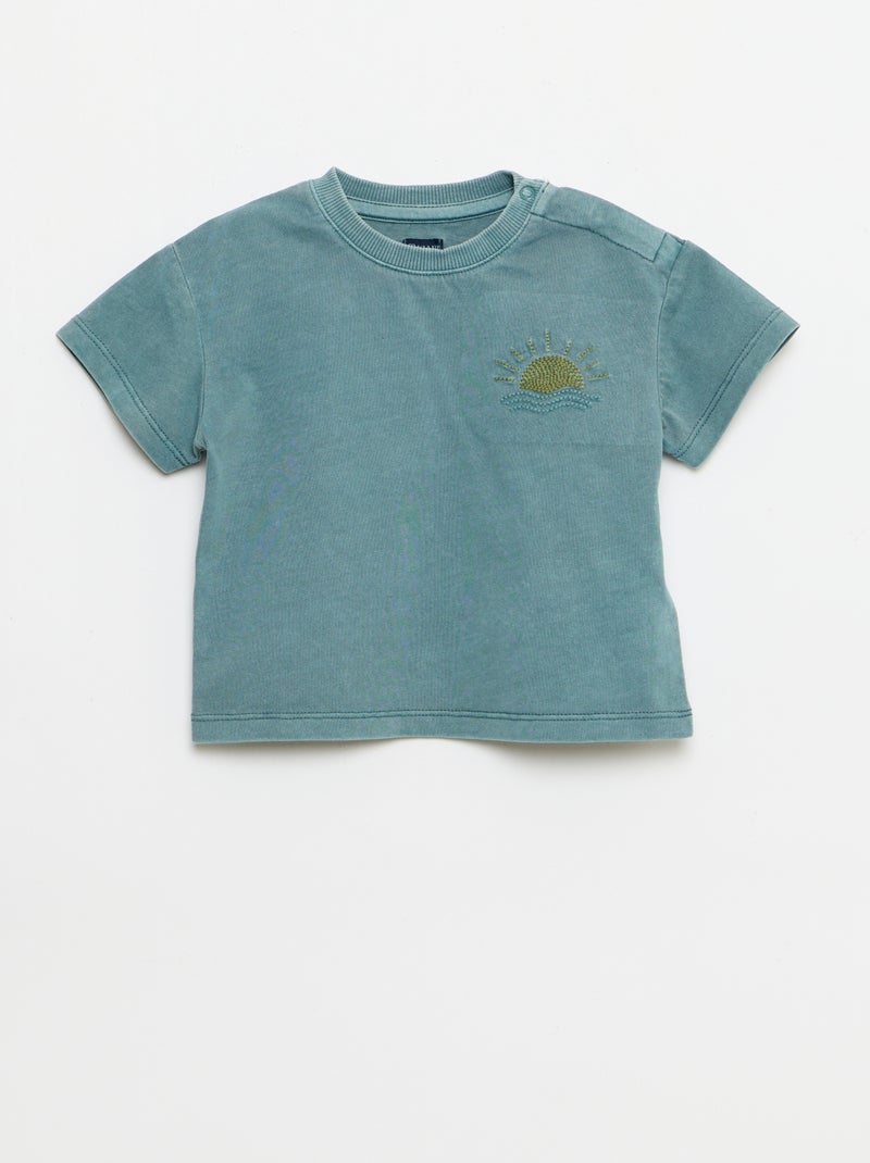 Completo 2 pezzi t-shirt ricamata + shorts Blu - Kiabi