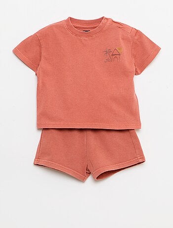 Completo 2 pezzi t-shirt ricamata + shorts
