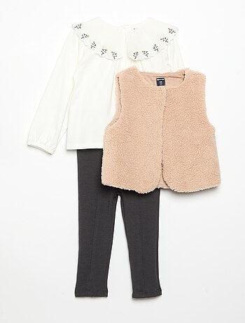 Completo 3 pezzi - Cardigan senza maniche + T-shirt + pantaloni