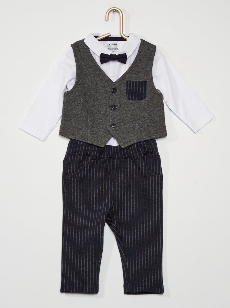 Completo 3 pezzi body + pantaloni + giacca a righe blu - Kiabi
