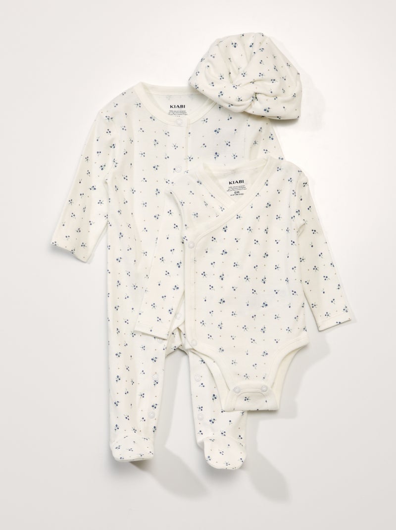 Completo 3 pezzi body + tutina + berretto Bianco - Kiabi