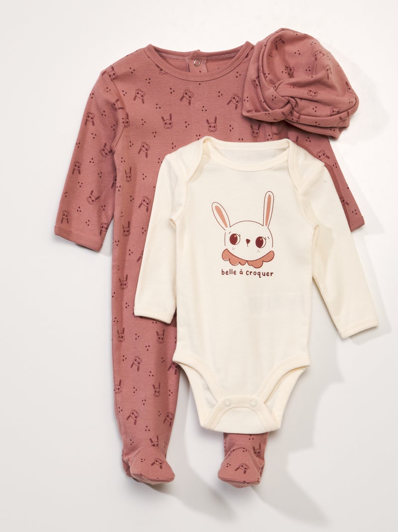 Completo 3 pezzi body + tutina + berretto ROSA - Kiabi