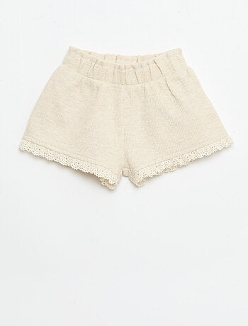 Completo 3 pezzi in maglia a costine - shorts + T-shirt + cappellino da pescatore