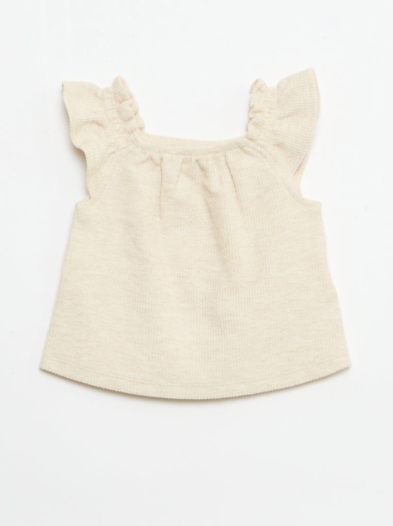 Completo 3 pezzi in maglia a costine - shorts + T-shirt + cappellino da pescatore Beige - Kiabi