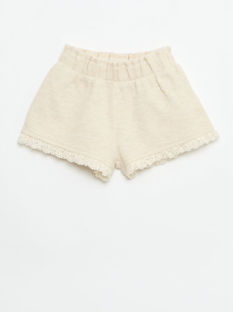 Completo 3 pezzi in maglia a costine - shorts + T-shirt + cappellino da pescatore Beige - Kiabi
