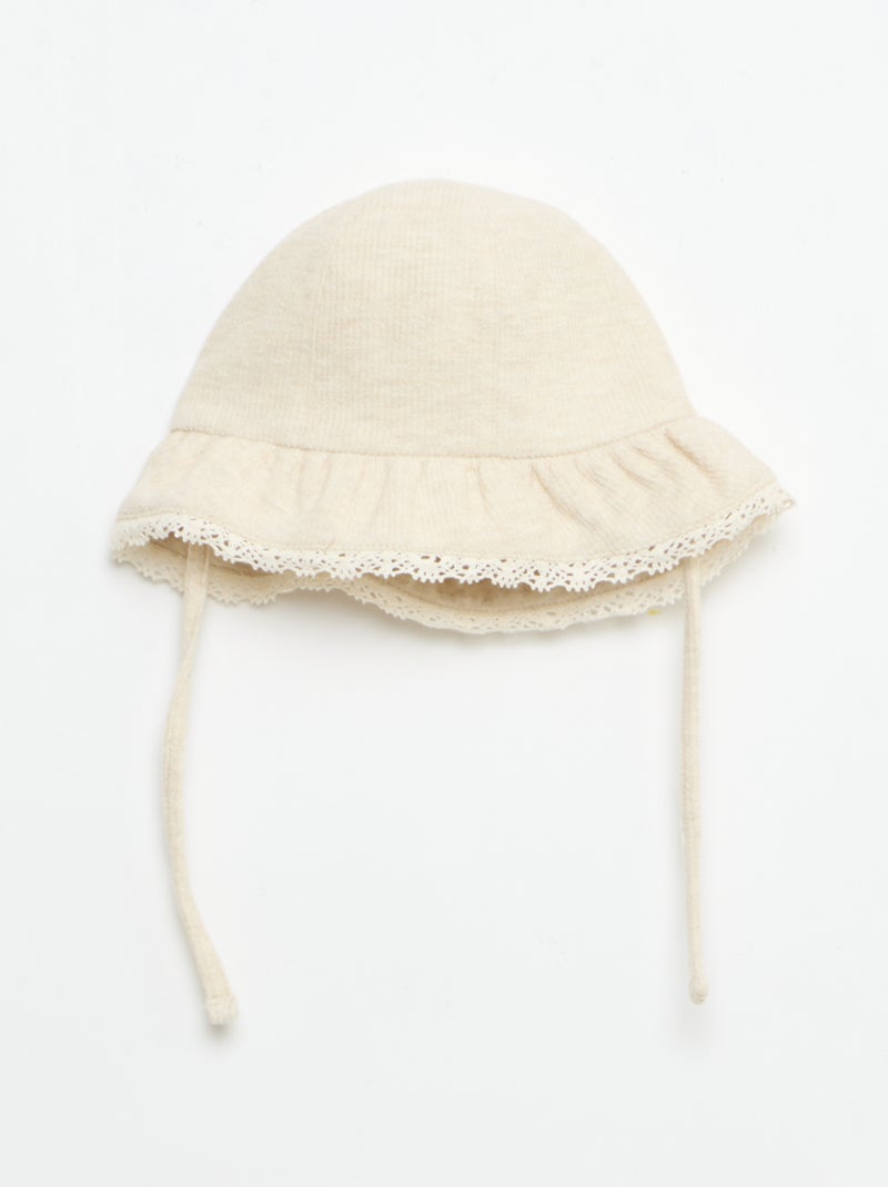 Completo 3 pezzi in maglia a costine - shorts + T-shirt + cappellino da pescatore Beige - Kiabi