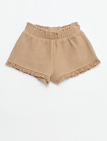 Completo 3 pezzi in maglia a costine - shorts + T-shirt + cappellino da pescatore