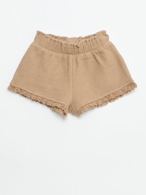 Completo 3 pezzi in maglia a costine - shorts + T-shirt + cappellino da pescatore - Kiabi