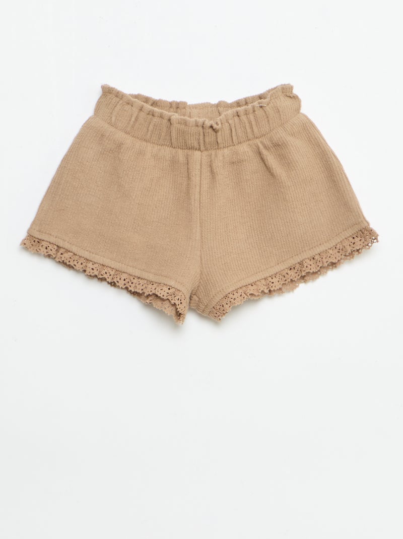 Completo 3 pezzi in maglia a costine - shorts + T-shirt + cappellino da pescatore Marrone - Kiabi