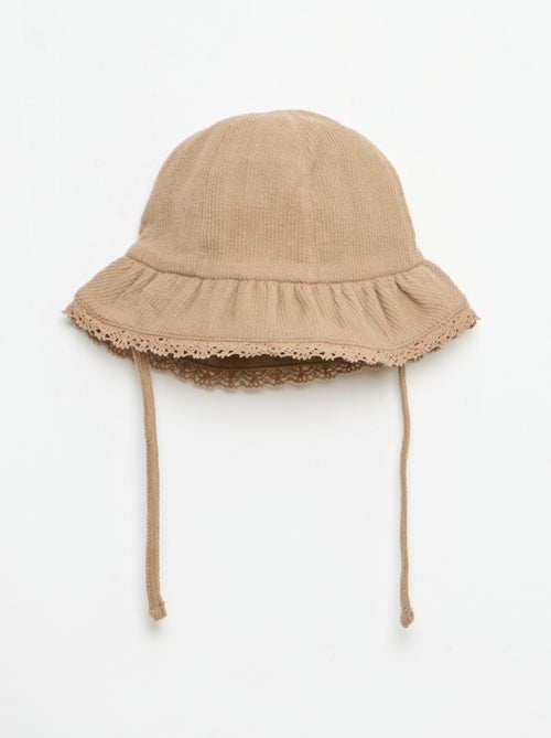 Completo 3 pezzi in maglia a costine - shorts + T-shirt + cappellino da pescatore - Kiabi