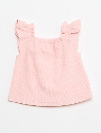 Completo 3 pezzi in maglia a costine - shorts + T-shirt + cappellino da pescatore