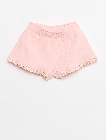 Completo 3 pezzi in maglia a costine - shorts + T-shirt + cappellino da pescatore