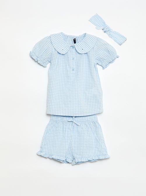 Completo 3 pezzi: tunica + shorts + fascia in vichy - Kiabi