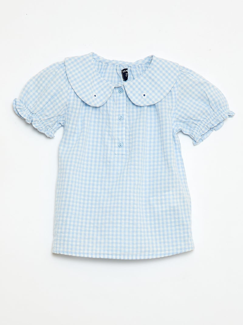 Completo 3 pezzi: tunica + shorts + fascia in vichy Azzurro - Kiabi