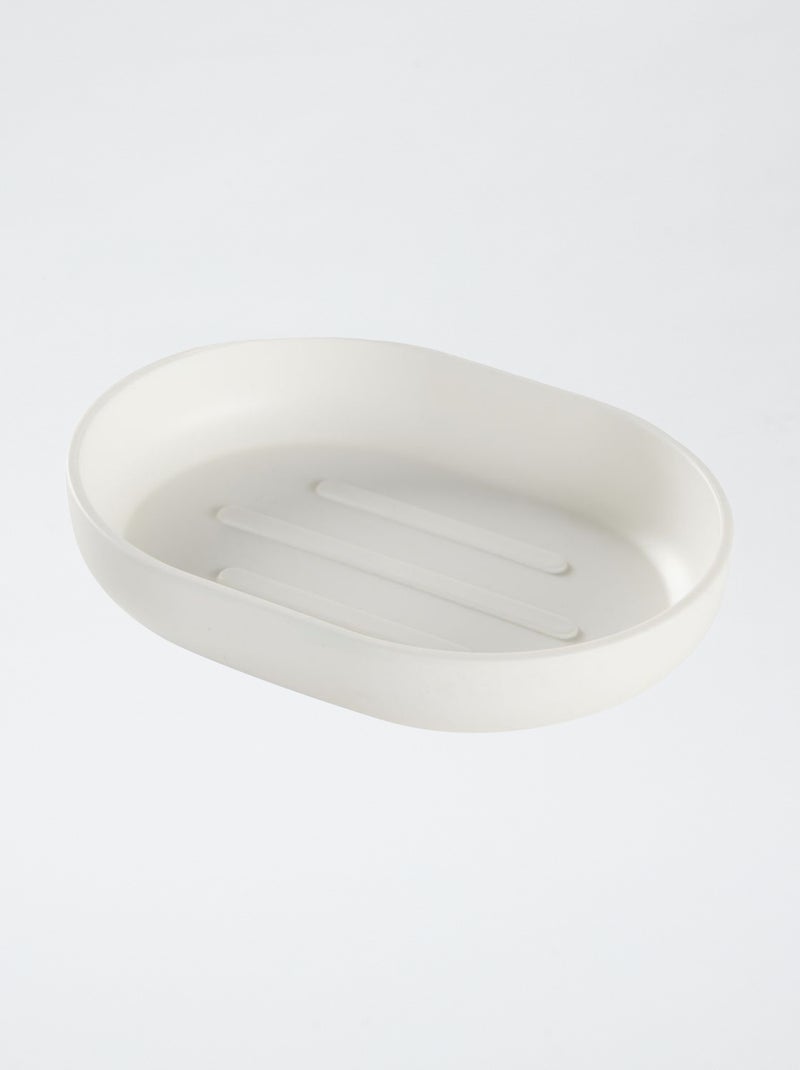 Completo 4 pezzi: portasapone + dispenser di sapone + bicchiere per spazzolini da denti + scopino da bagno bianco - Kiabi