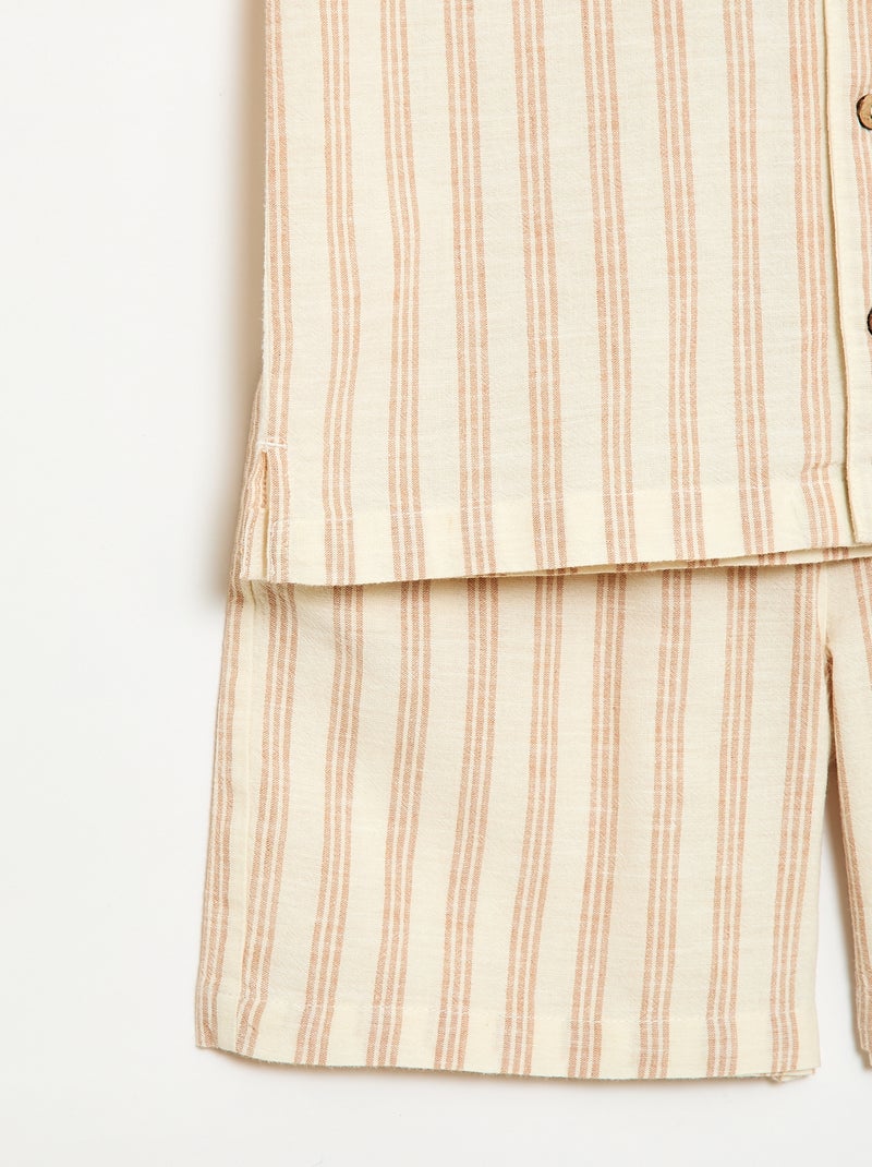Completo a righe camicia + short Beige - Kiabi
