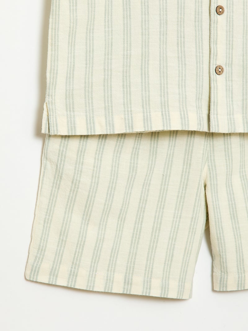 Completo a righe camicia + short Verde - Kiabi