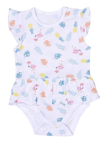 Completo abito body e cappello in cotone biologico per neonata, collezione tropi | Kitikate