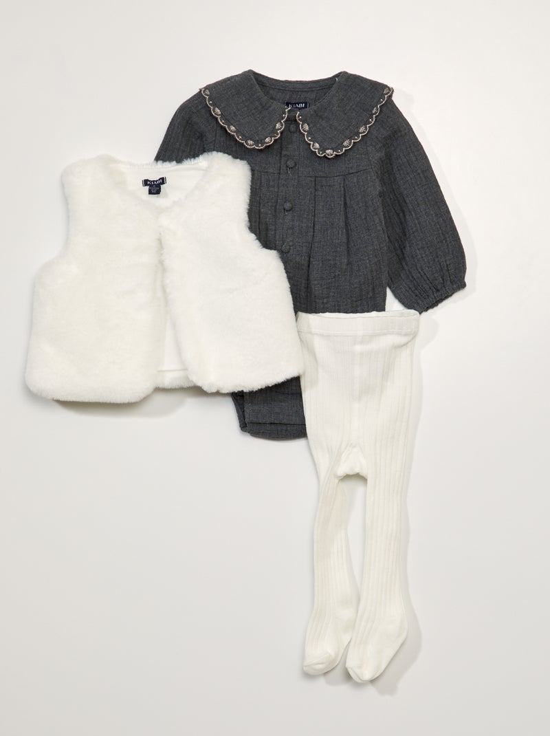 Completo bebè body + cardigan + collant GRIGIO - Kiabi