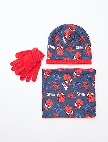 Completo berretto + scaldacollo + guanti 'Spiderman' 'Marvel' - 3 pezzi