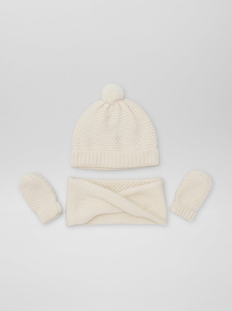 Completo berretto + scaldacollo + muffole - 3 pezzi BIANCO - Kiabi