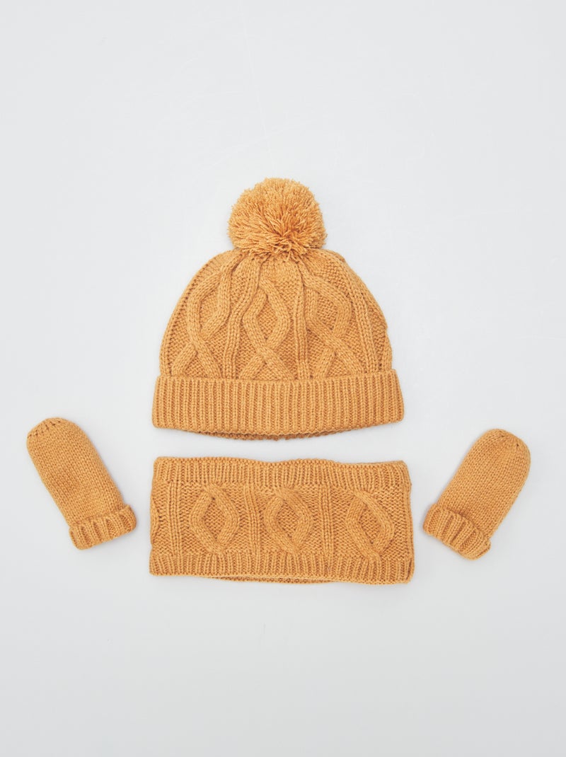 Completo berretto + scaldacollo + muffole MARRONE - Kiabi