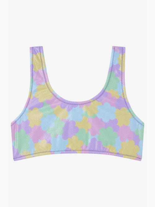 Completo bikini bambina shiny flower con volant e collo halter penti - Kiabi Completo bikini bambina shiny flower con volant e collo halter penti - Kiabi