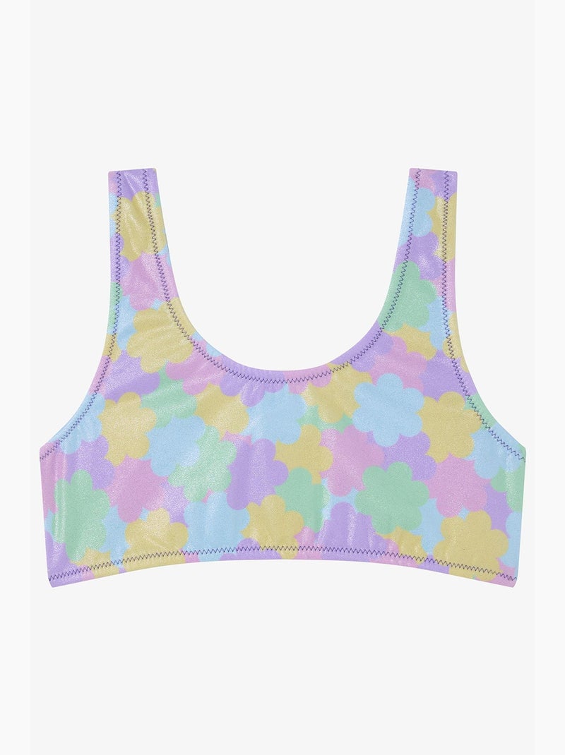 Completo bikini bambina shiny flower con volant e collo halter penti Lavanda - Kiabi