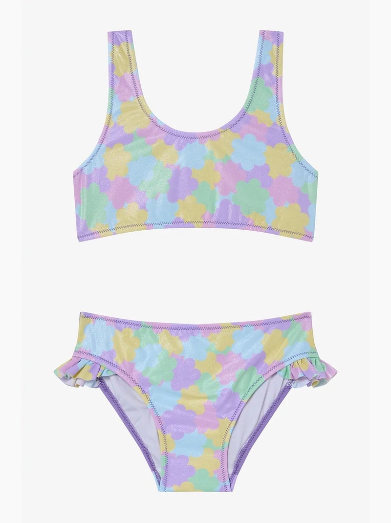 Completo bikini bambina shiny flower con volant e collo halter penti Lavanda - Kiabi