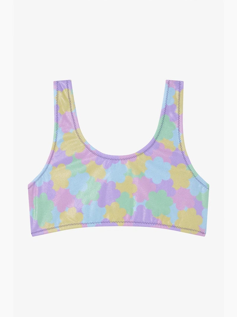 Completo bikini bambina shiny flower con volant e collo halter penti Lavanda - Kiabi