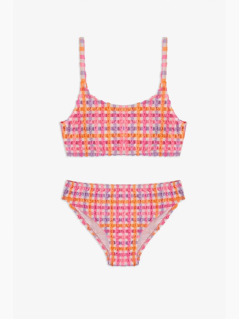 Completo bikini bambina vicky con halter a quadretti penti Rosa fluo - Kiabi