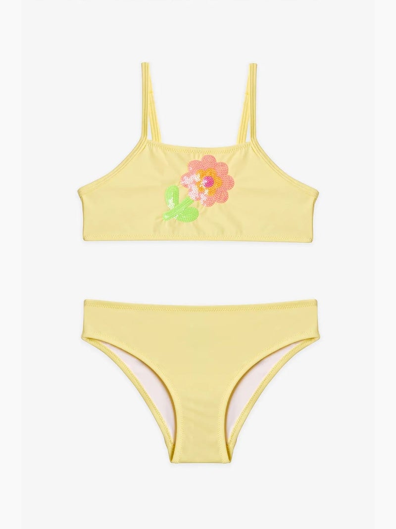 Completo bikini halter con paillettes bambina penti Giallo limone - Kiabi