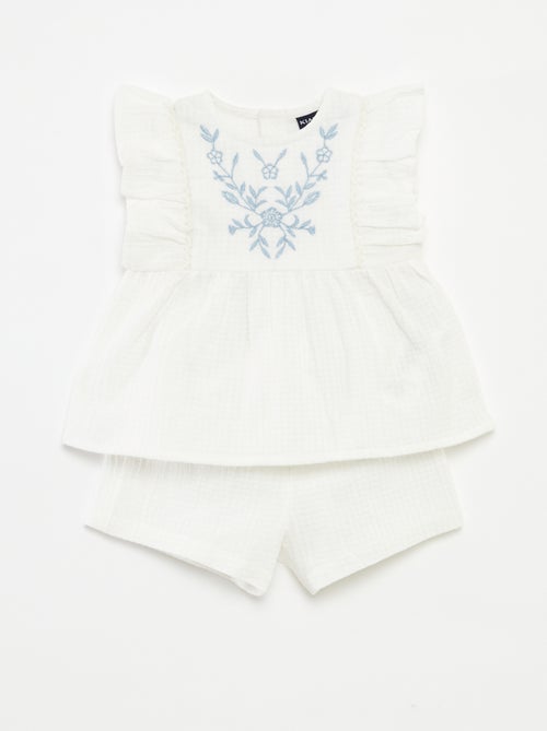 Completo blouse ricamato + shorts - 2 pezzi - Kiabi