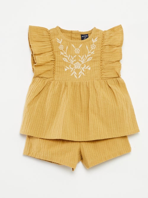 Completo blouse ricamato + shorts - 2 pezzi - Kiabi
