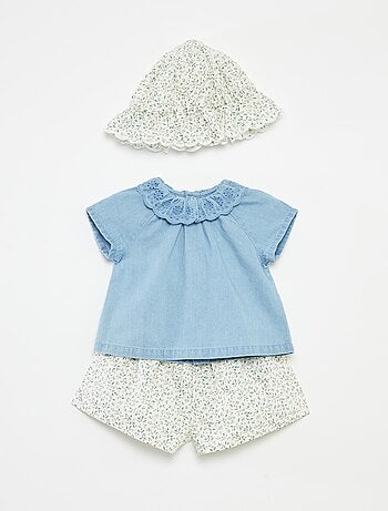 Completo blusa a maniche corte + shorts + cappello - 3 pezzi