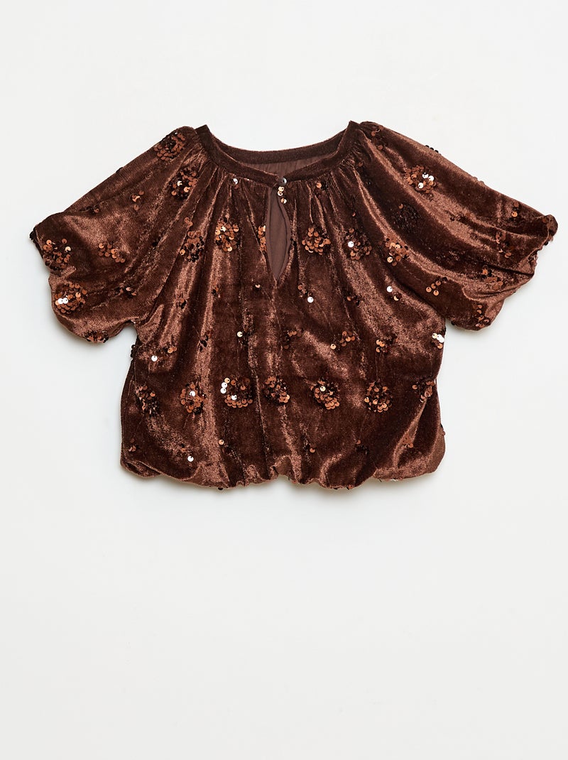 Completo blusa + pantaloni flare fit in velluto Marrone - Kiabi