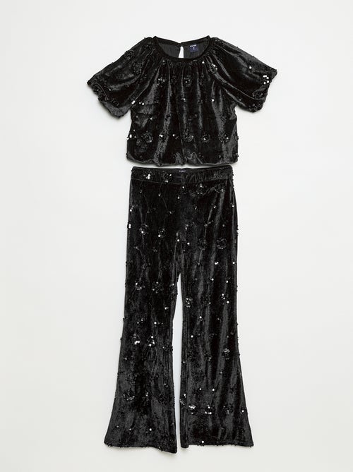 Completo blusa + pantaloni flare fit in velluto - Kiabi