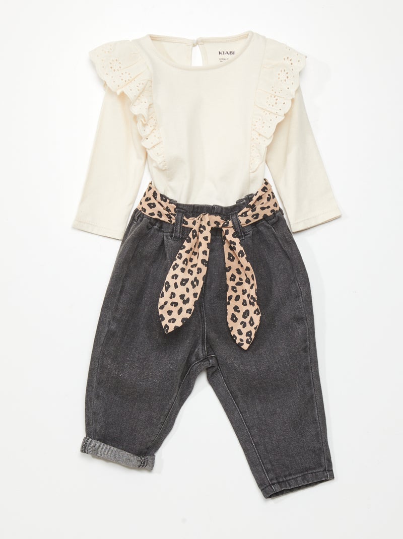 Completo blusa + pantaloni paper bag - 2 pezzi BEIGE - Kiabi