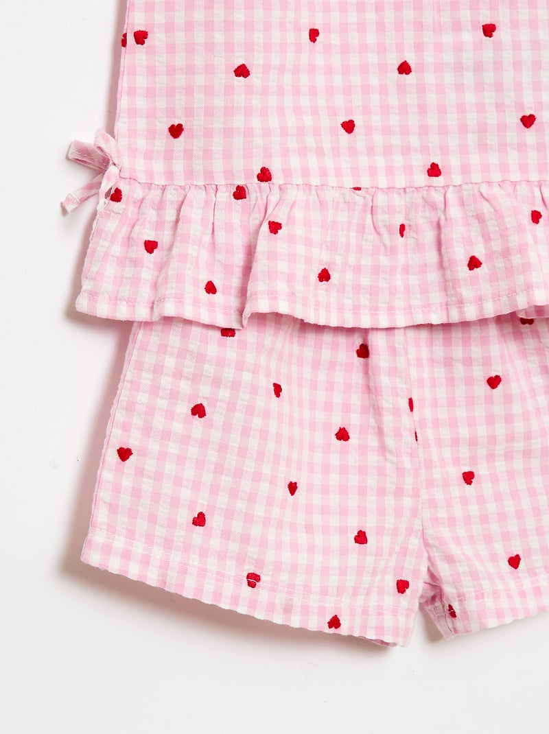 Completo blusa + shorts a quadretti vichy - 2 pezzi Rosa - Kiabi