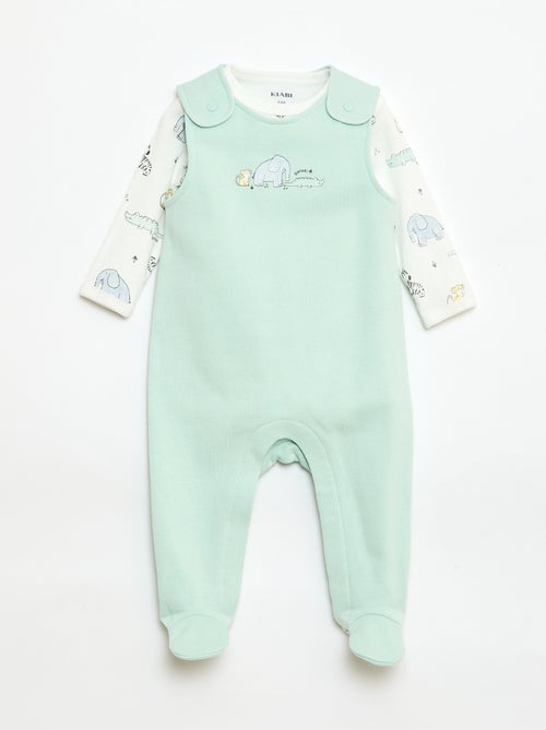 Completo body a maniche lunghe + salopette con piedini - Kiabi