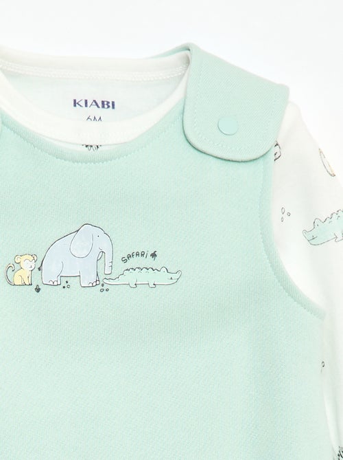 Completo body a maniche lunghe + salopette con piedini - Kiabi